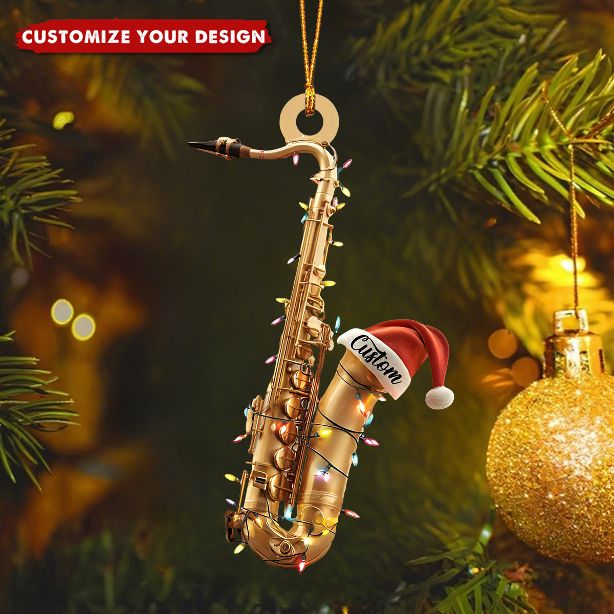Personalized Musical Saxophone Acrylic Christmas Ornament