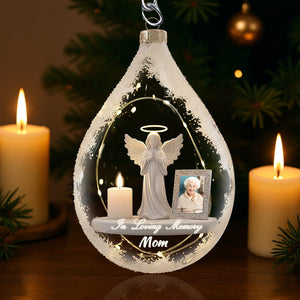Angel And Candle -Personalized Memorial Keychain, Upload Photo