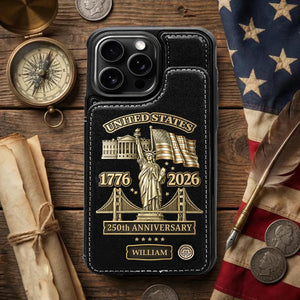 America 250 Anniversary - Personalized Leather Flip Wallet Phone Case