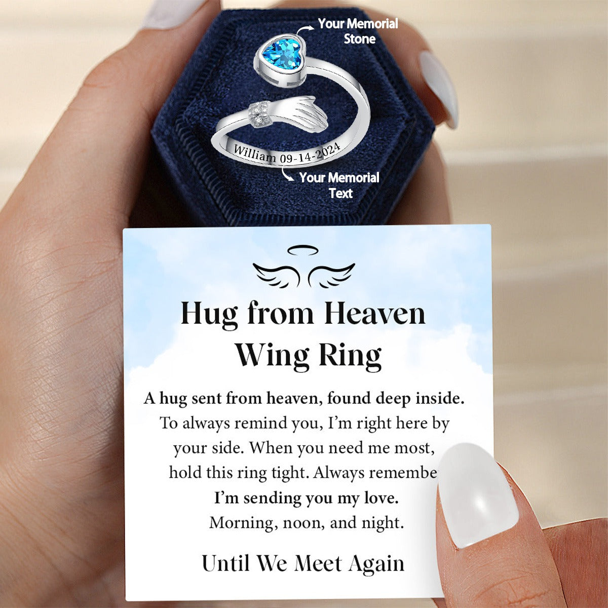 Personalized Hug from Heaven Heart Birthstone Memorial Ring