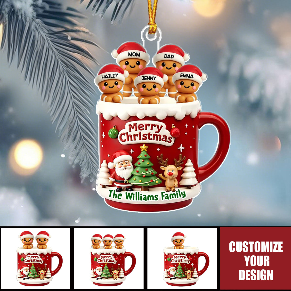 Merry Christmas Ginger Family - Personalized Custom Acrylic Ornament