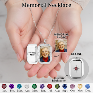 Personalized Locket Necklace With Birthstone, Photo Pendant - Memorial Gift