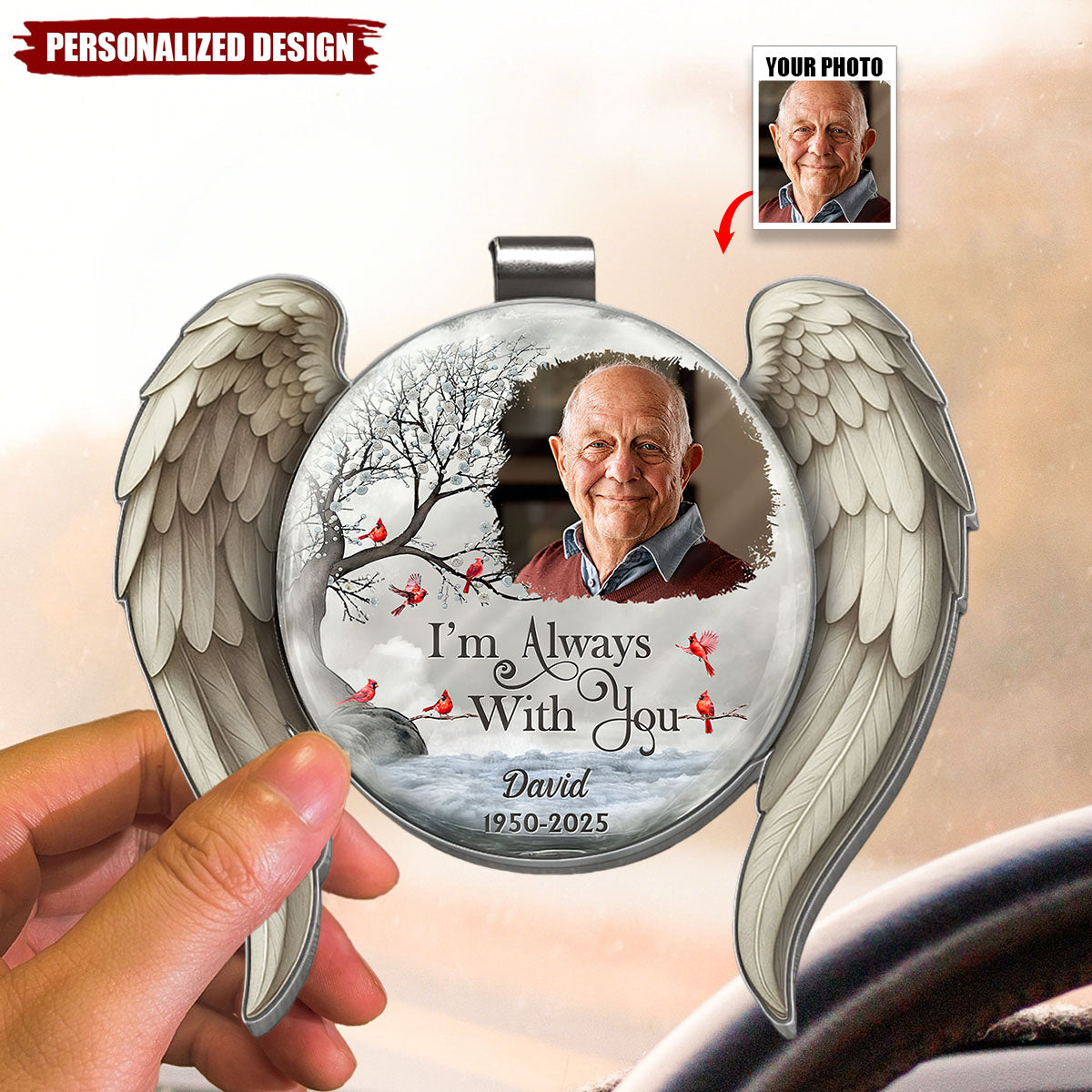 Custom Photo I'm Always With You Angel Wings - Personalized Car Visor Clip