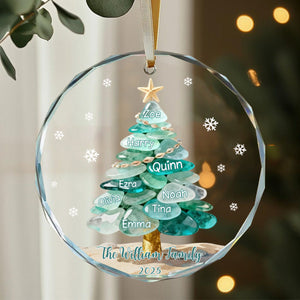 Personalized Sea Glass Family Tree Ornament, Xmas Gift for Beach Lovers