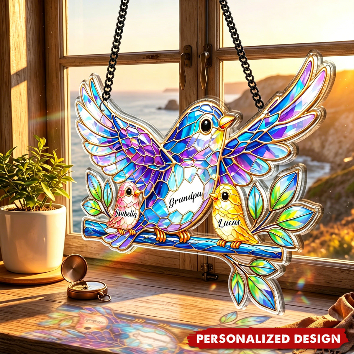 Custom Grandpa Bird Suncatcher, Custom Bird Dad Family Suncatcher, Father's Day Gift