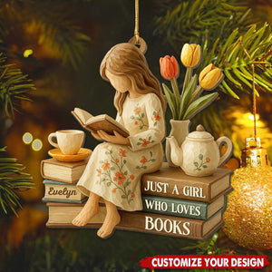 Personalized Just A Girl Who Loves Books  Ornament, Gift For Book Lover