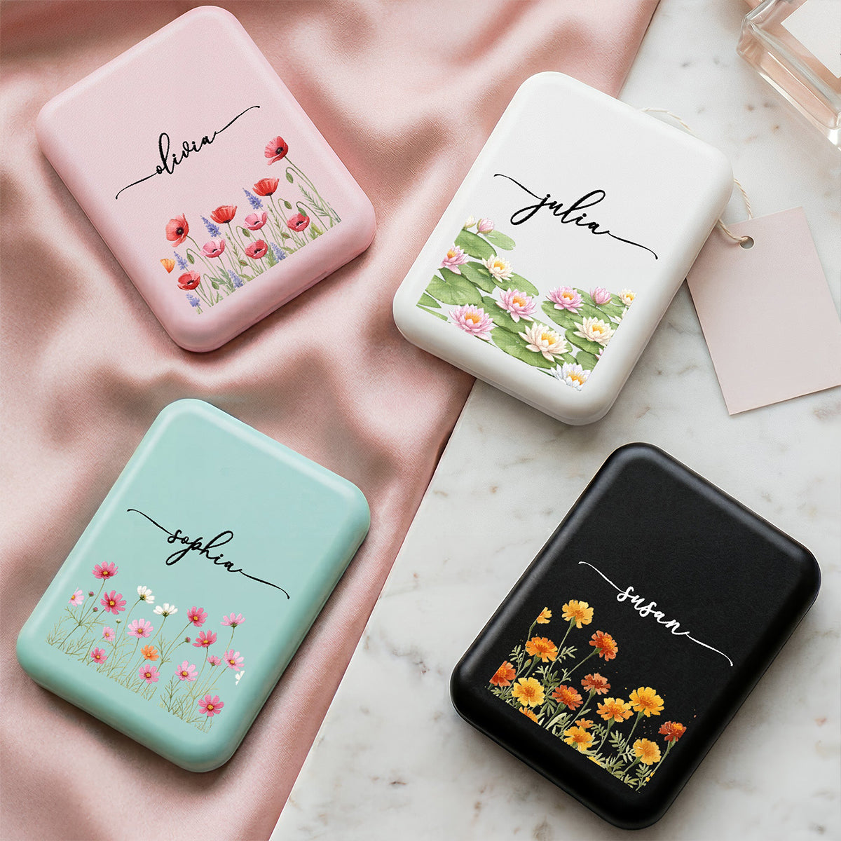 Custom Name & Birth Flower Birthday Gift For Her, Personalized  Compact Mirror