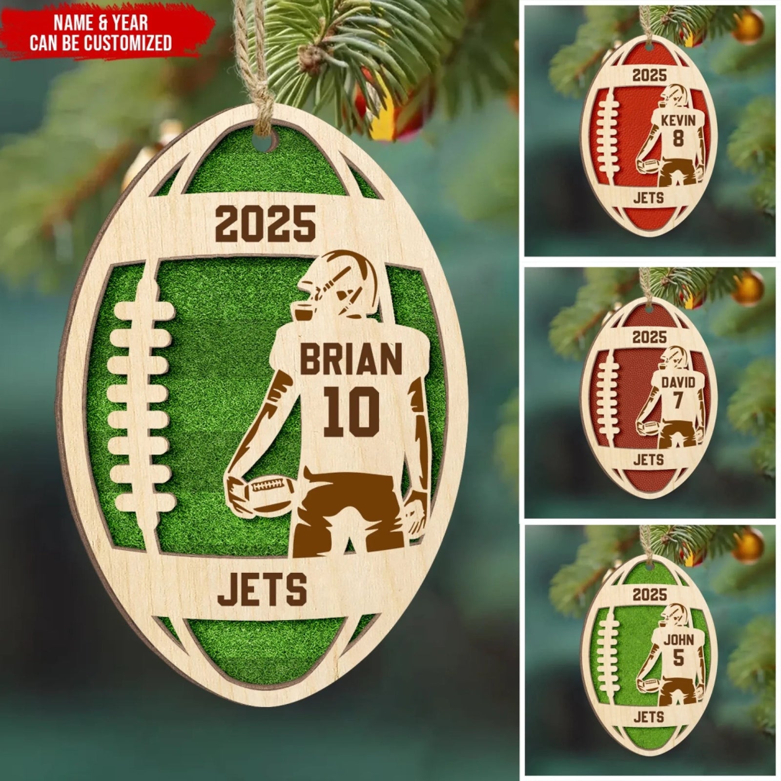 Football Player - Personalized 2-Layer Wooden Ornament