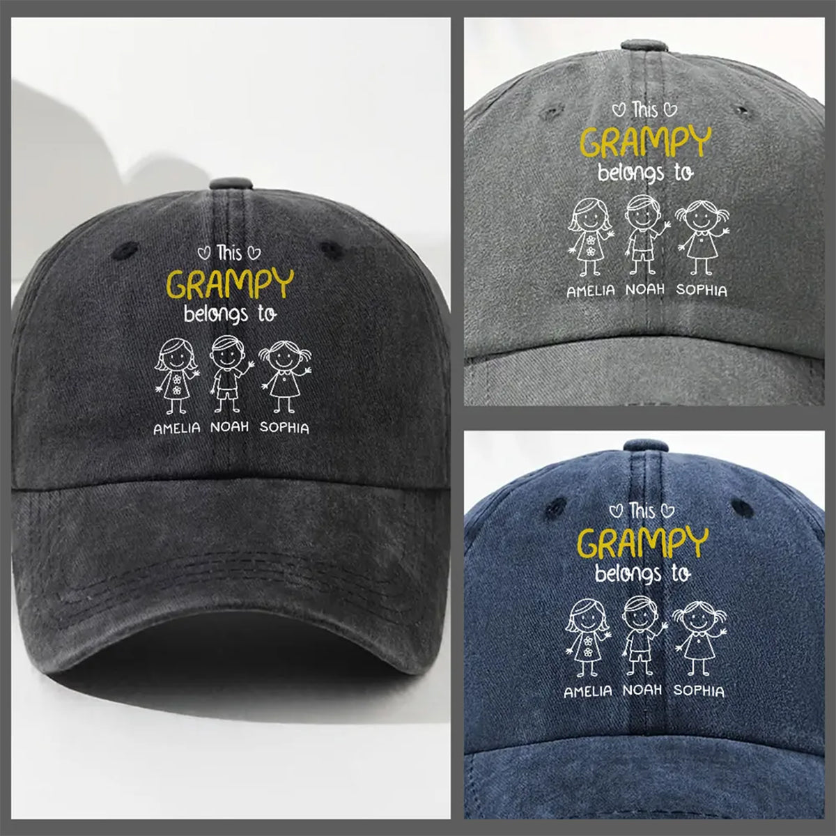 This Grandpa Belongs To Us - Personalized Custom Vintage Washed Denim Cap