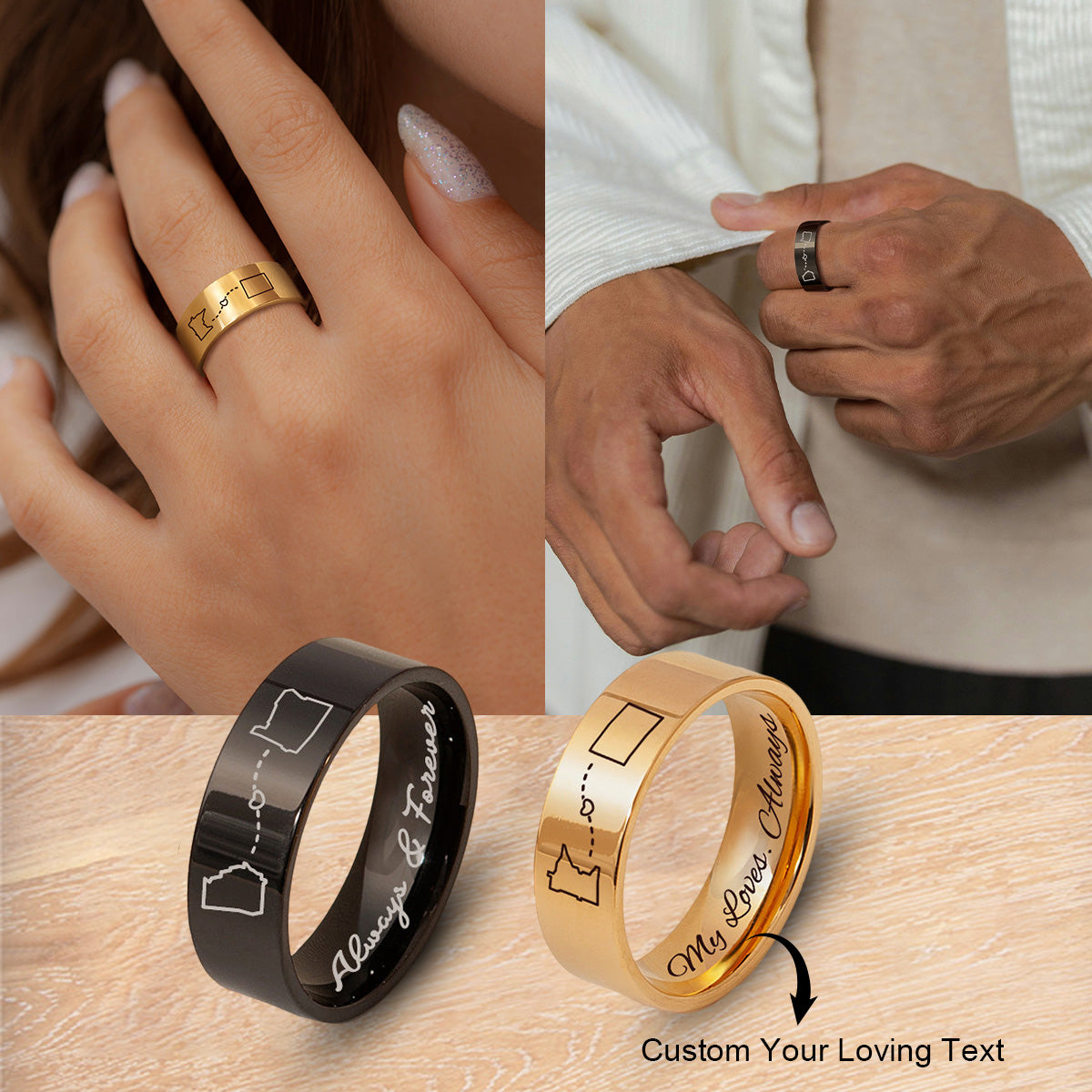 Personalized Engraving Couple Name State Ring -Gift For Christmas