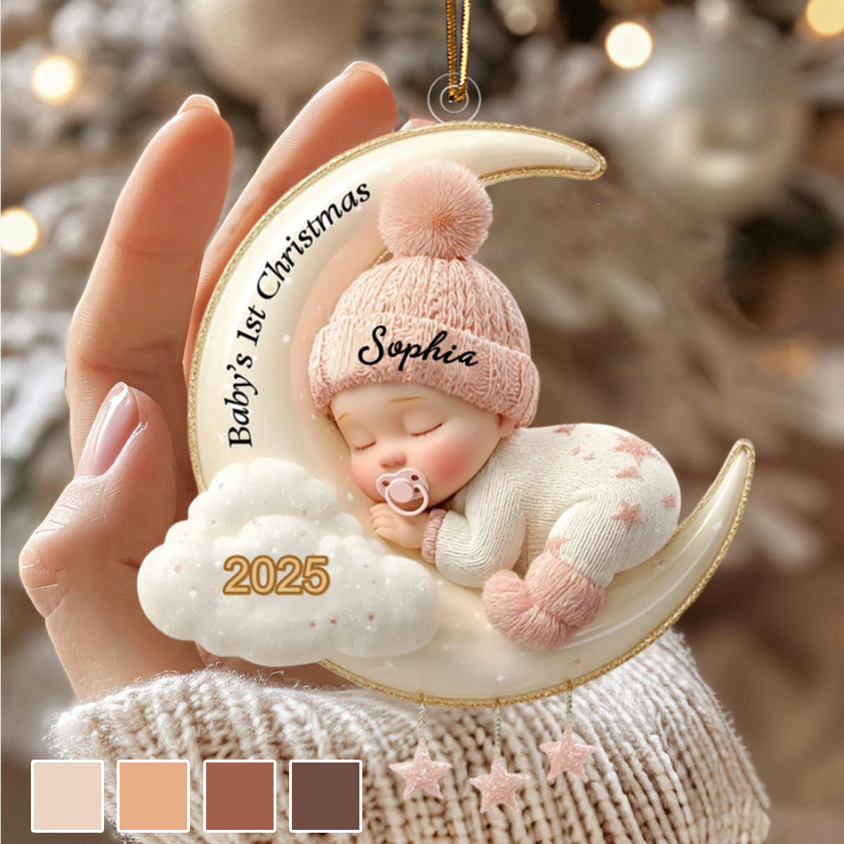 Custom Baby's First Christmas Ornament, 3D Moon Acrylic Keepsake