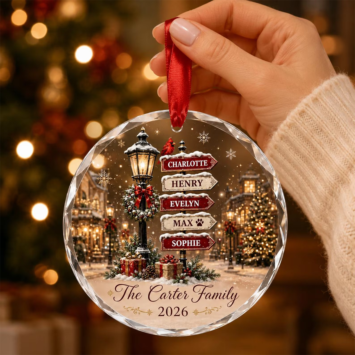 Personalized Family Street Sign Glass Ornament  Christmas Gift