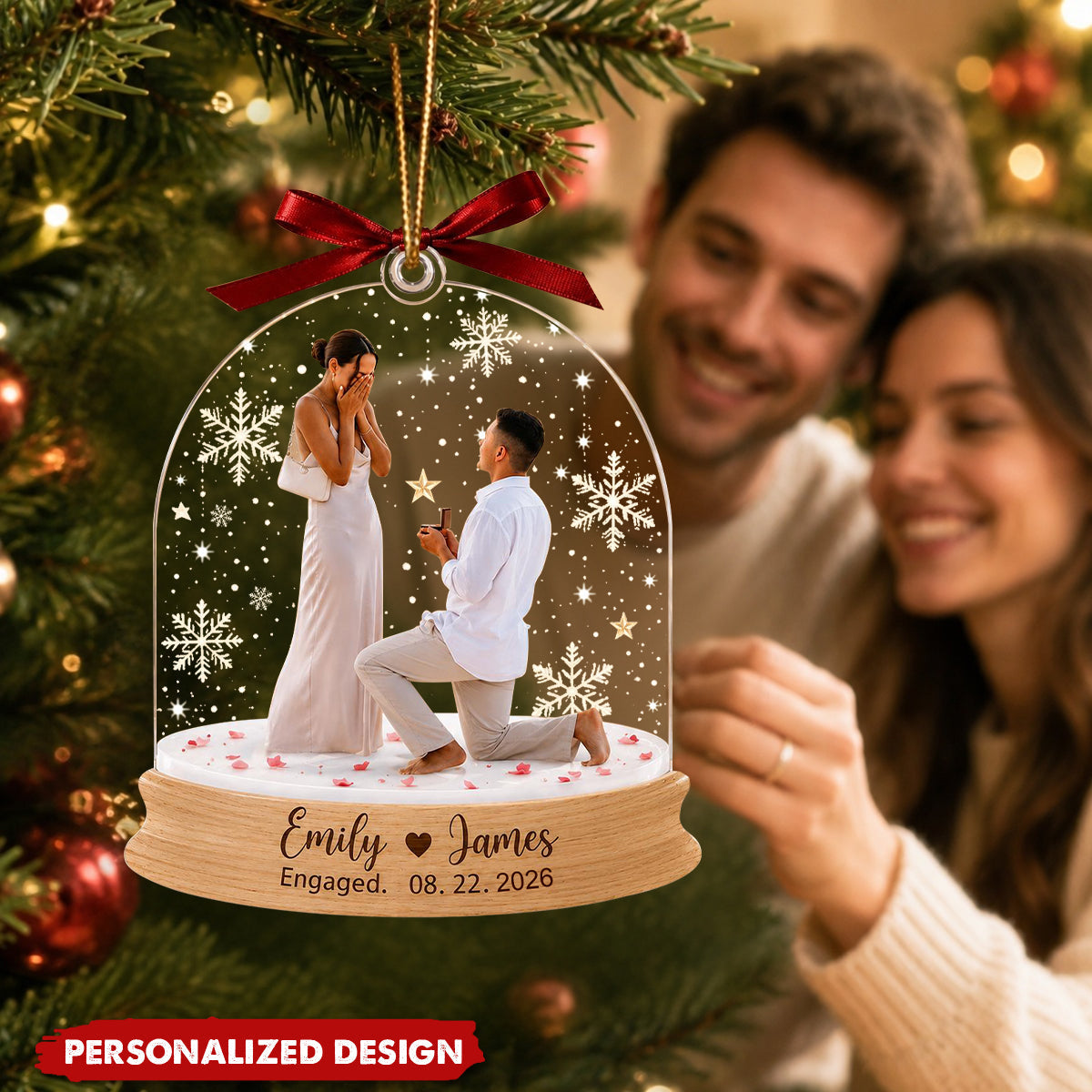Engagement Christmas Ornament, Custom Photo Proposal Snowglobe Acrylic Ornament