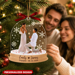 Engagement Christmas Ornament, Custom Photo Proposal Snowglobe Acrylic Ornament