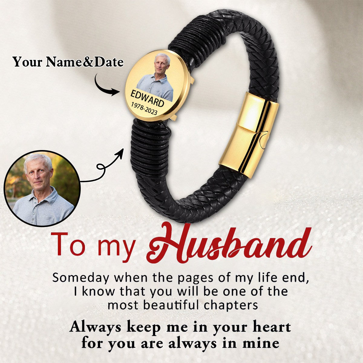 Personalized Custom Photo Engraved Name&Date Leather Bracelet - Gift For Christmas