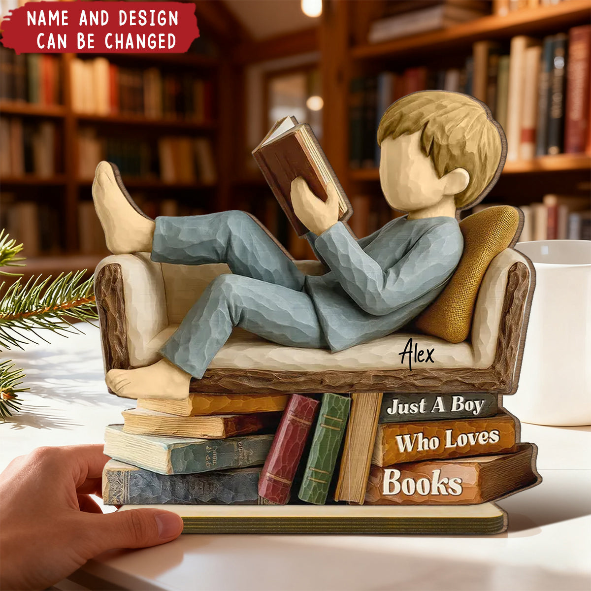 Book Lover Personalized Wooden Plaque, Cozy Reading Gift