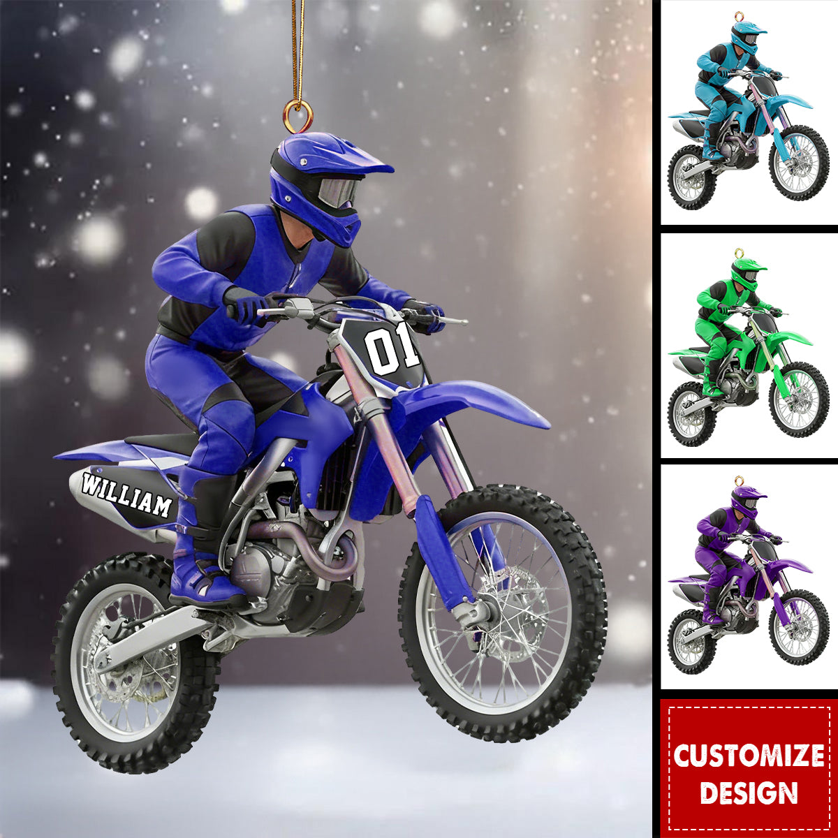 Personalized Dirt Bike Christmas Ornament - Motocross Rider Gift