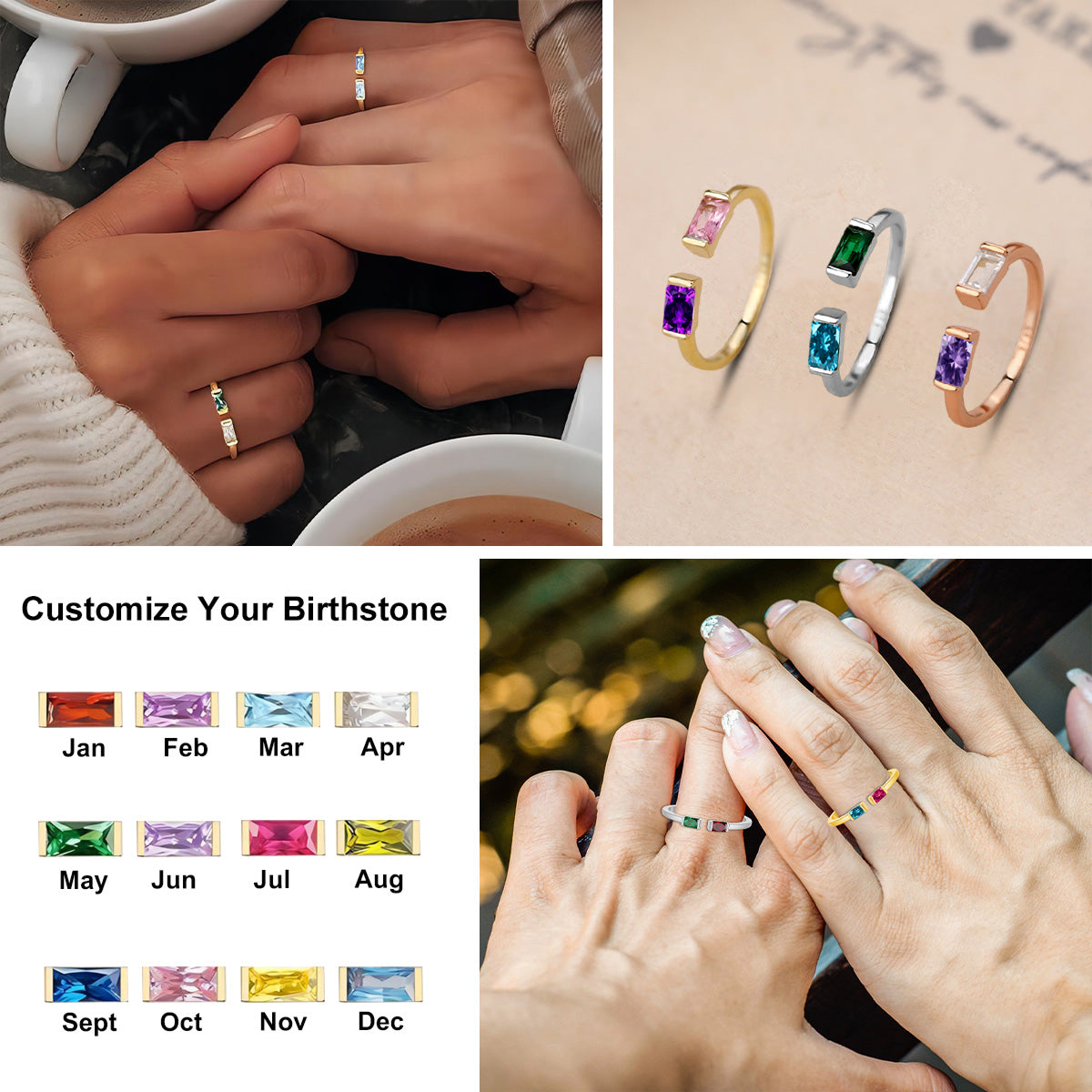 Personalized Born in Love Duo Baguette Birthstone Ring