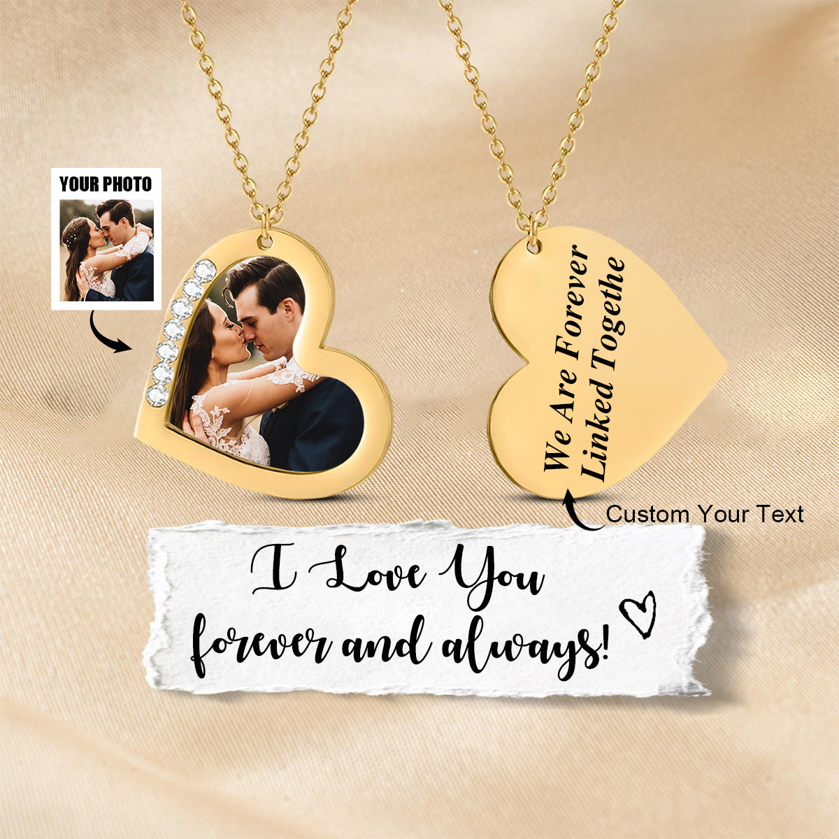 Personalized Photo Heart Necklace - Gift for Couple