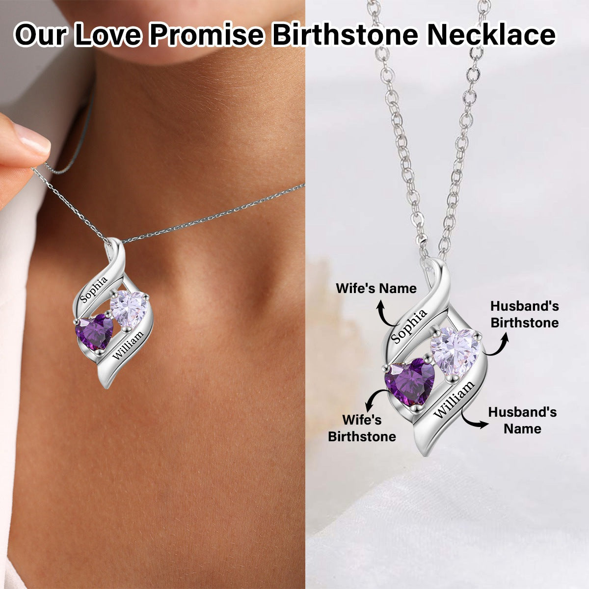 Personalized Love Promise Birthstones Necklace