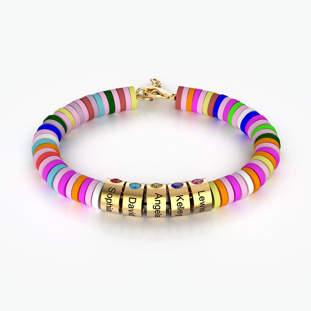 Personalized 1-8 Kids' Names Grandma/Mom Beads Birthstone Family Rainbow Bracelet
