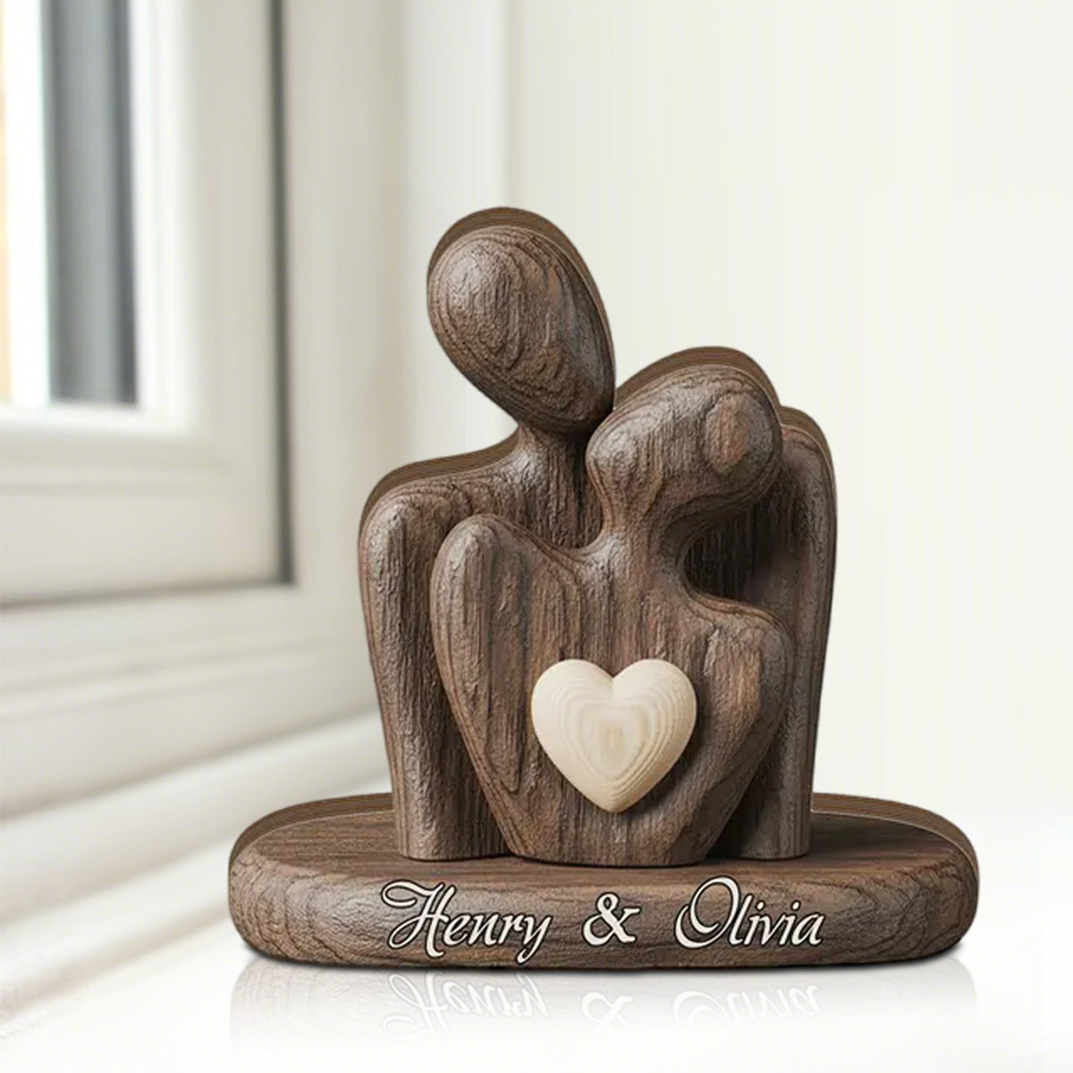 Elegant Couple Statue with Heart Inlay Plaque - Personalized Gift For Couple