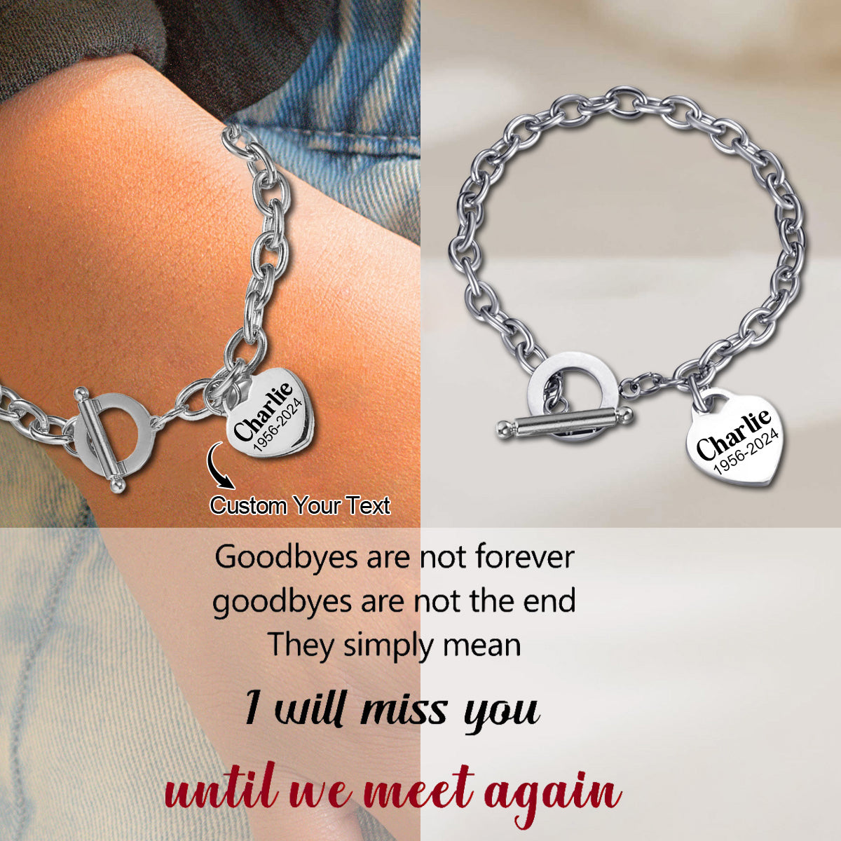 Personalized Heart Bracelet Engraved Memorial Bracelet for Women