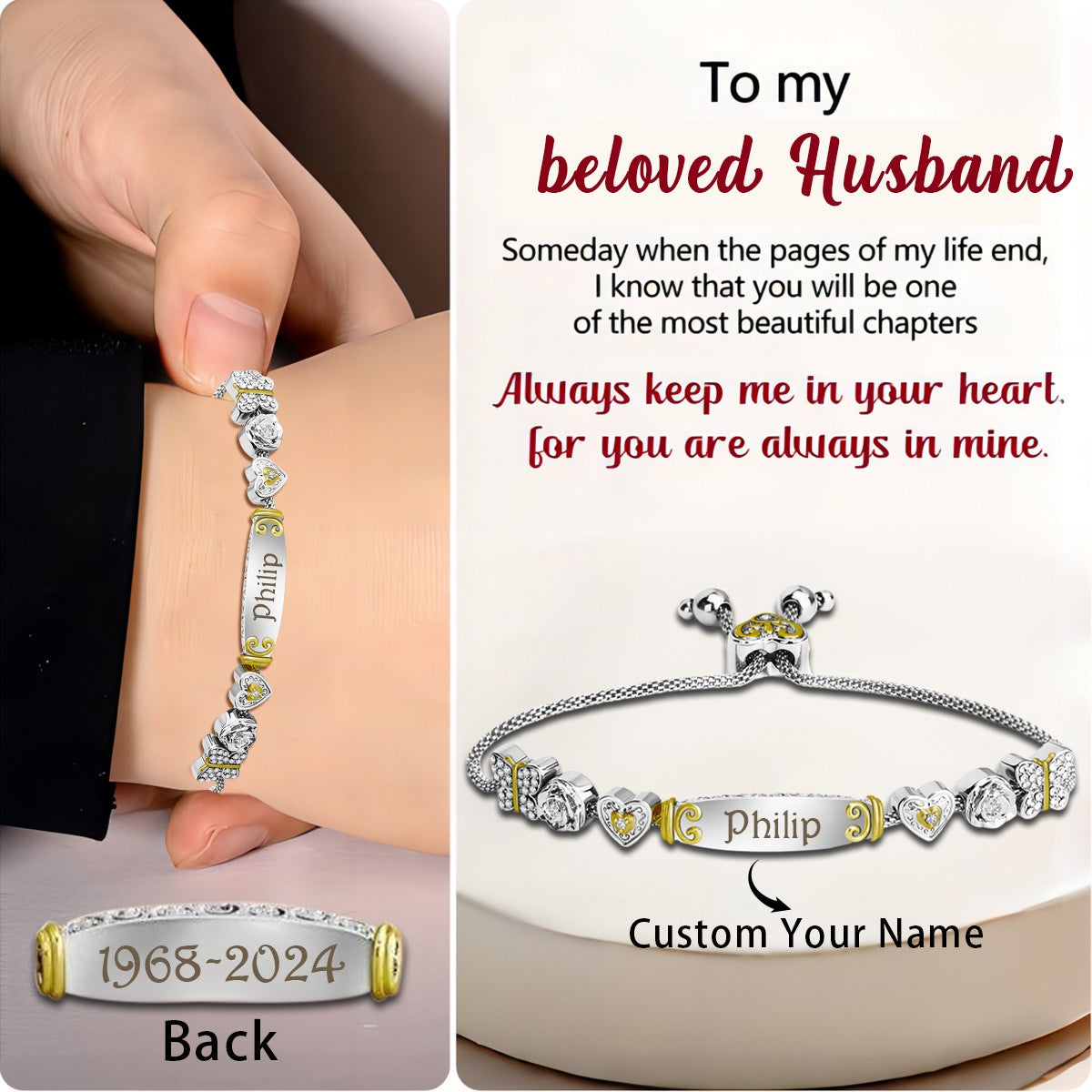 Personalized Custom Engraved Name& Date Memorial Bracelet - Gift For Christmas