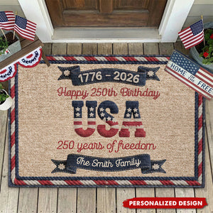 USA 250th Birthday - Personalized Doormat With Family Name