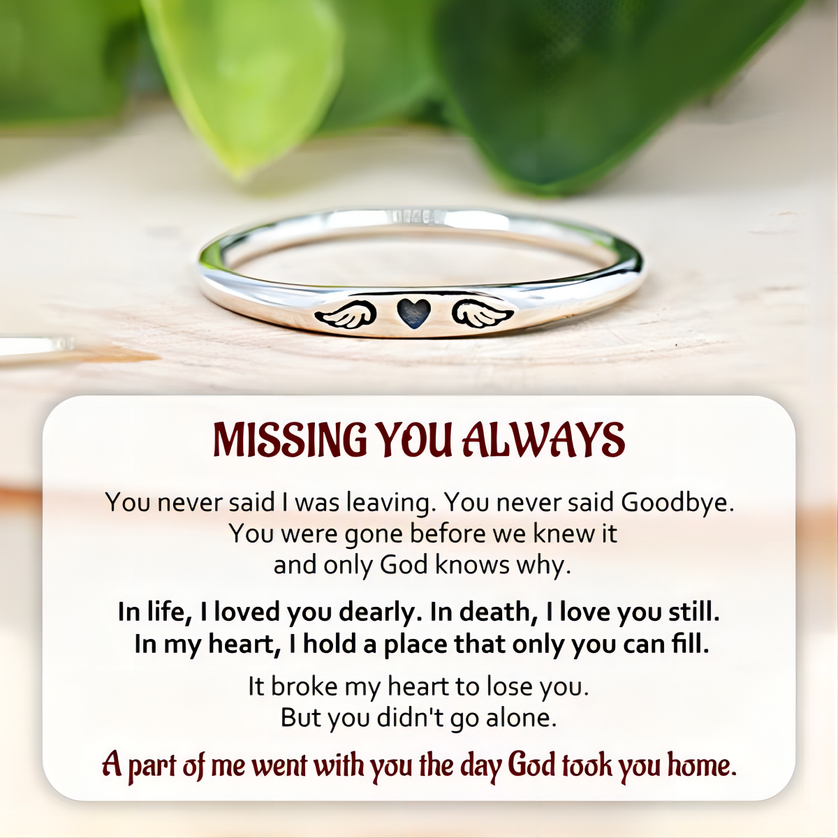 For Memorial - Tiny Heart With Wings Ring
