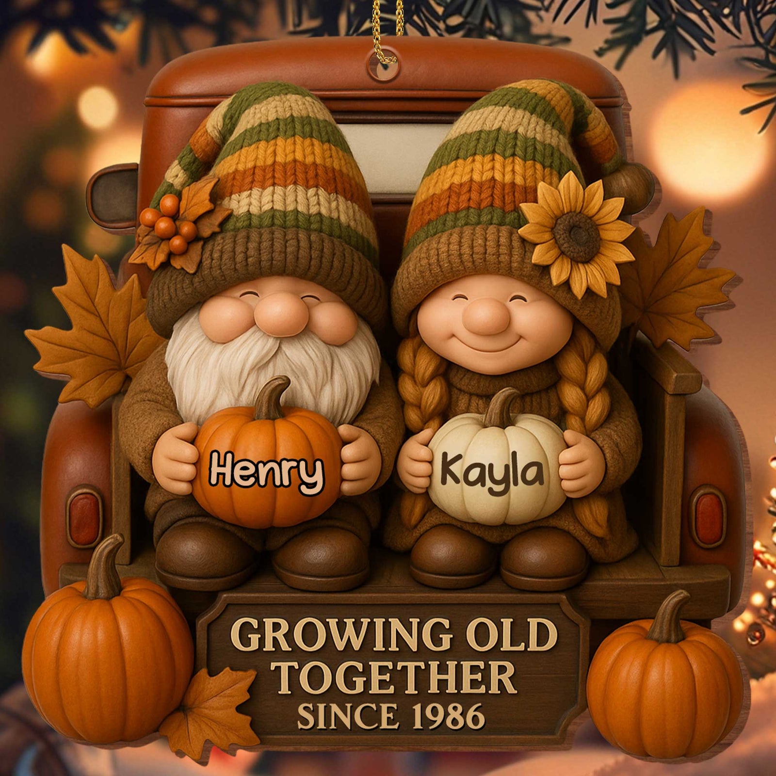 Personalized Couple Growing Old Together Custom Wood Ornament