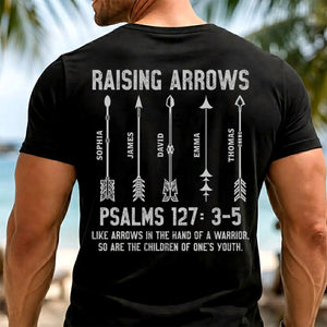 Raising Arrows Christian Father's Day Gift For Dad, Husband With Kids' Names - Personalized Shirt