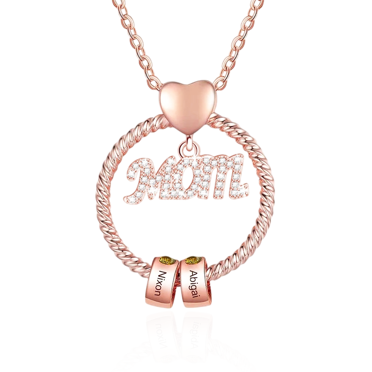 Personalized Mom Circle Birthstone Pendant Necklace Engraved Names
