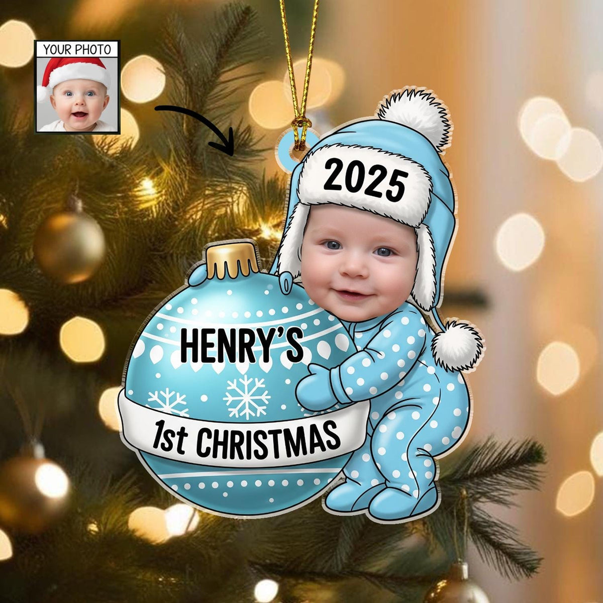 Personalized Face Baby Ornament, Baby First Christmas Gift