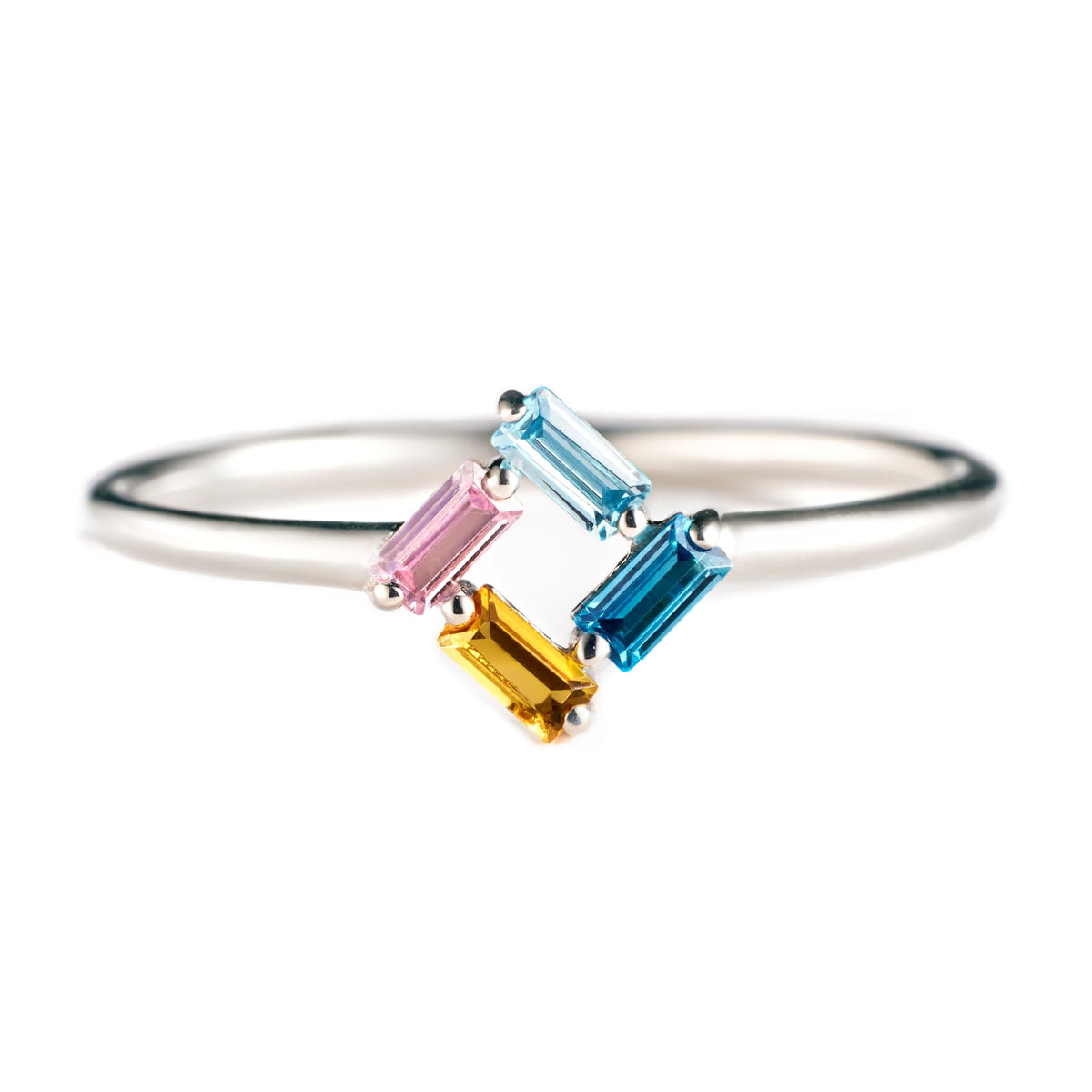 Personalized Baguette Grandma Mom 3-6 Birthstones Family 925 Silver Ring