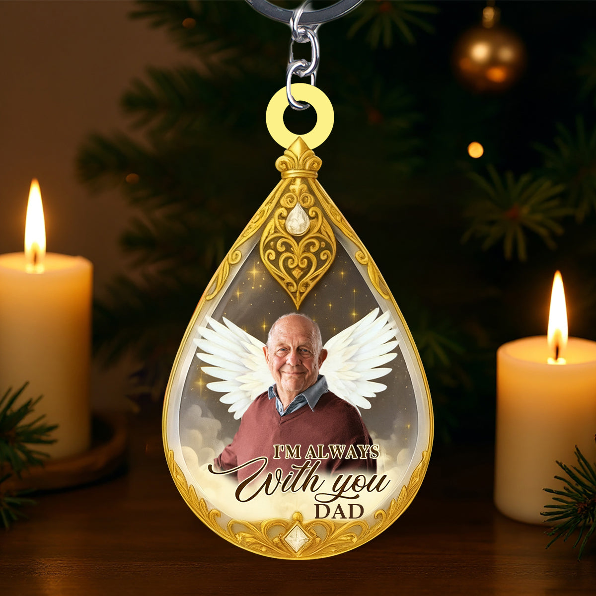 Angel Wings With Photo Memorial Keychain