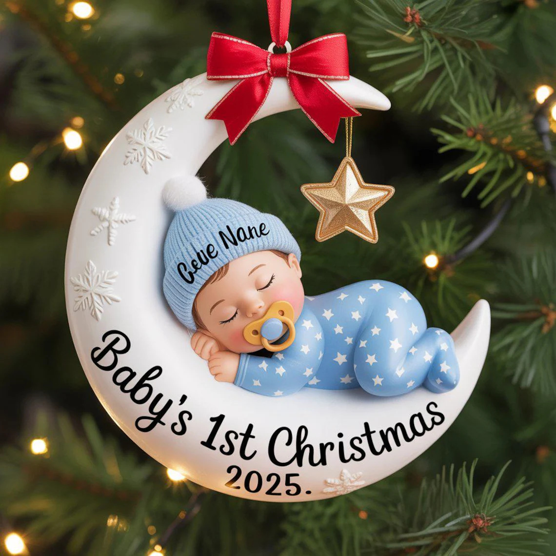 Personalized Baby’s First Christmas Ornament - Moon Acrylic Keepsake