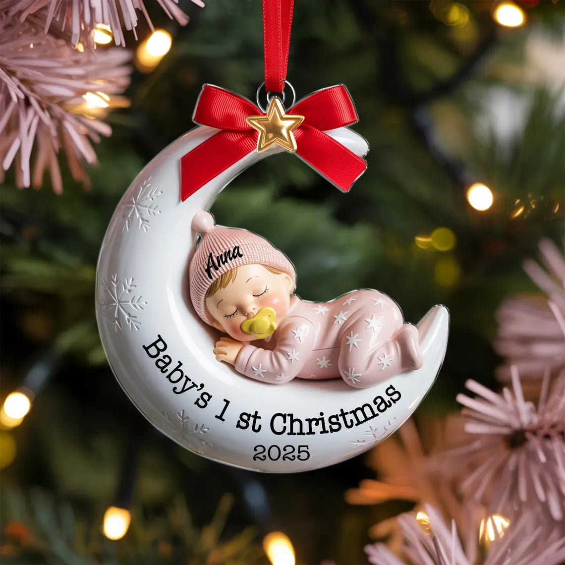 Personalized Baby Moon Christmas Ornament -Newborn Keepsake