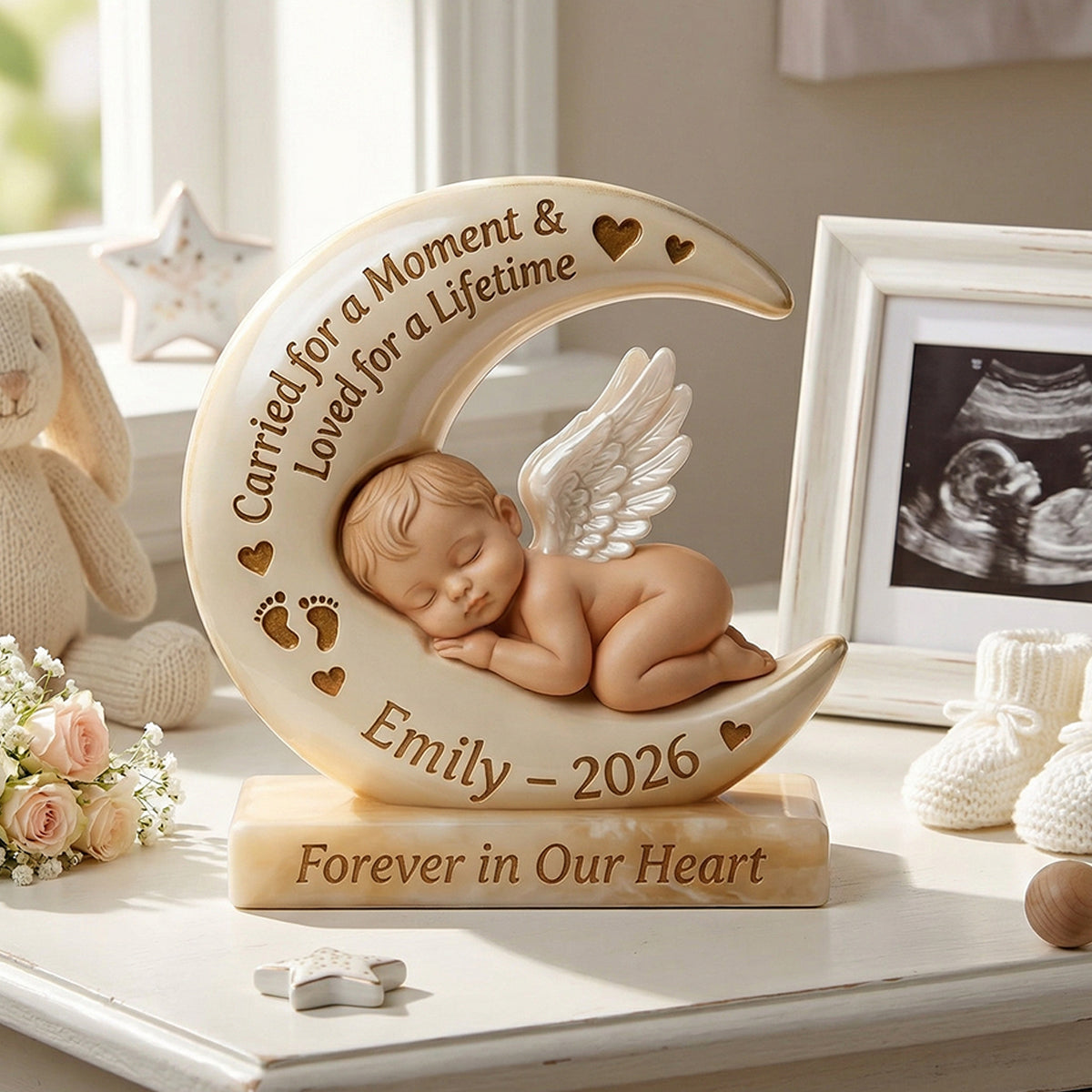Baby Angel And Moon-Personalized Acrylic Plaque,Memorial Gift For Baby
