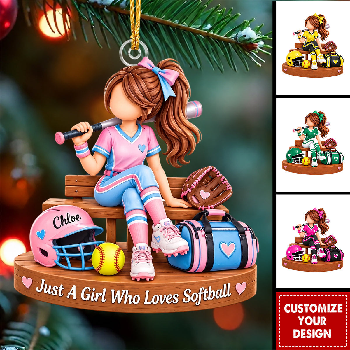 Personalized Softball Girl Ornament, Softball Player Girls Team Gift