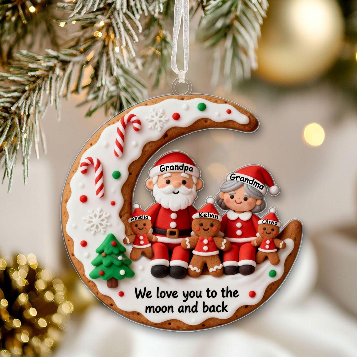 Personalized Gingerbread Family Moon Ornament 2026 - Holiday Gift for Family