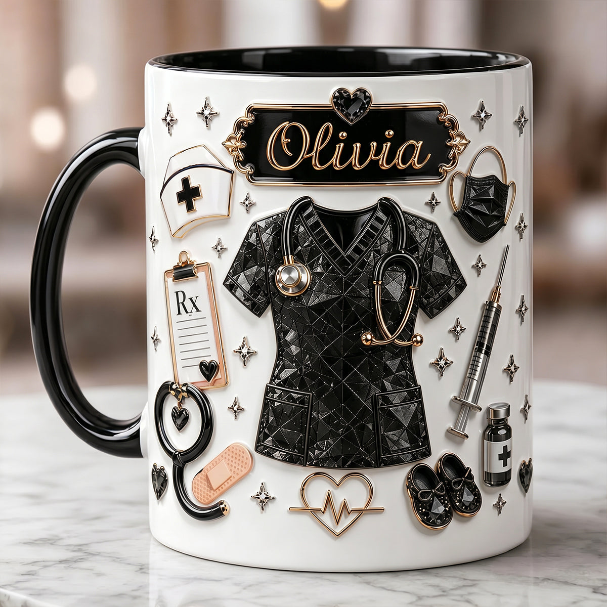 Personalized 3D Effect Nurse Name Mug-Custom RN Gift Coffee Cup