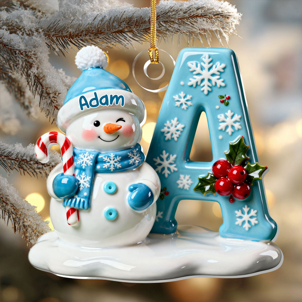 Adorable Snowman Alphabets - Personalized Acrylic Ornament